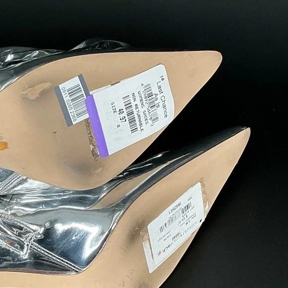 Sam Edelman Size 8 Silver Metallic Pointed Esmae Ankle Bootie Bow Stiletto Boots